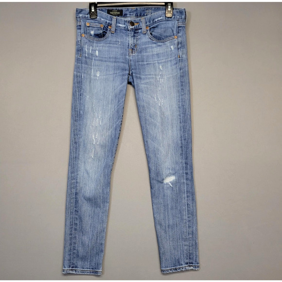 J Crew Jeans Womens 27 Ankle Light Wash Toothpick Skinny Distressed Stretch - Picture 1 of 14